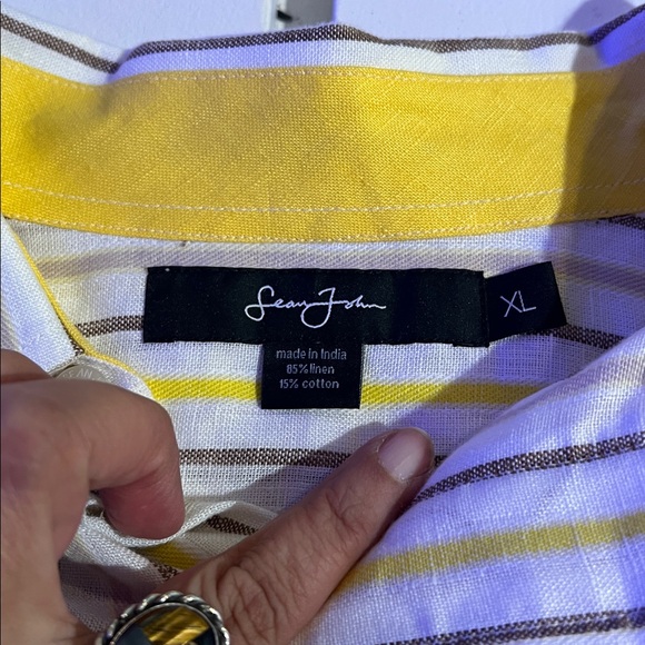 Sean John stripped linen button up shirt size XL - Picture 4 of 11